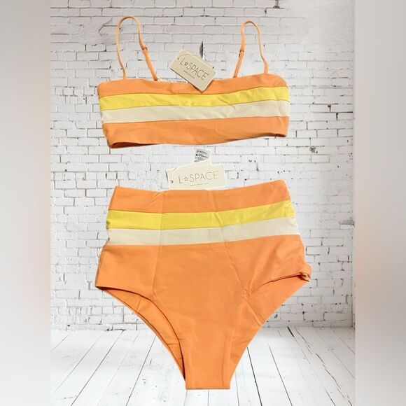 L*Space Orange and Yellow Bikini Retro-Inspired Swimwear S/XS Set - Picture 2 of 8
